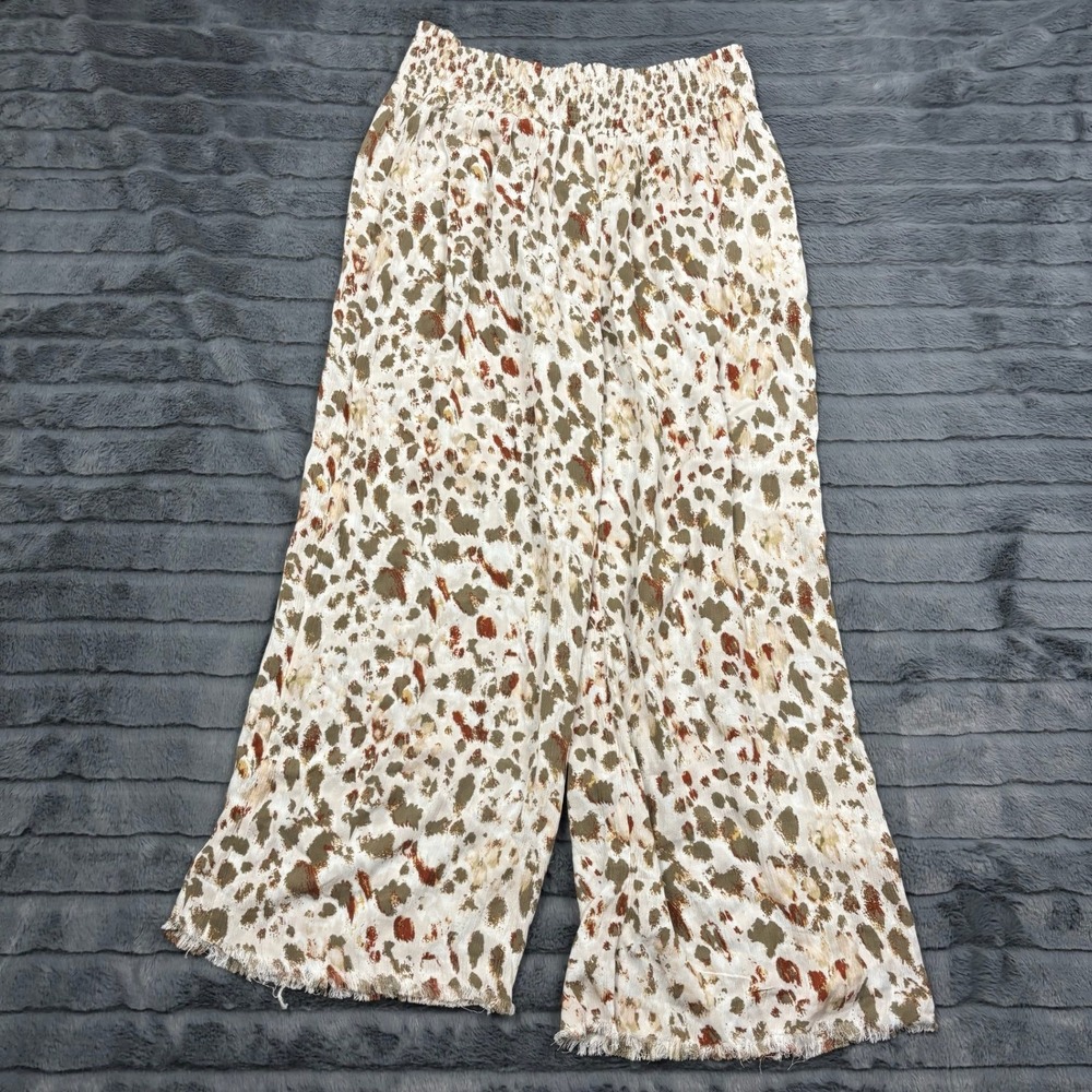 Paper Crane Womens Large Abstract Animal Print Wide Leg Smocked Pants TJ91467B